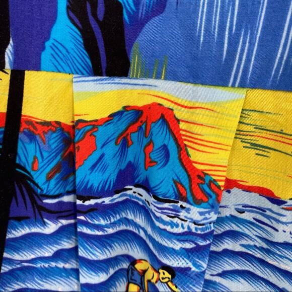 Palmwave Hawaiian shirt size small blue yellow surfer volcano palm trees - Picture 5 of 9
